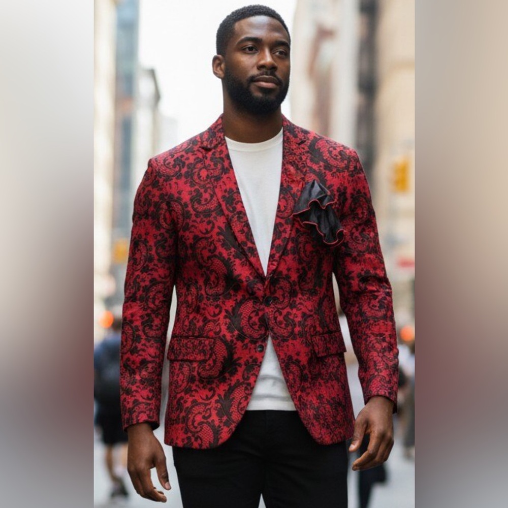 Men’s Burgundy Jacquard Blazer